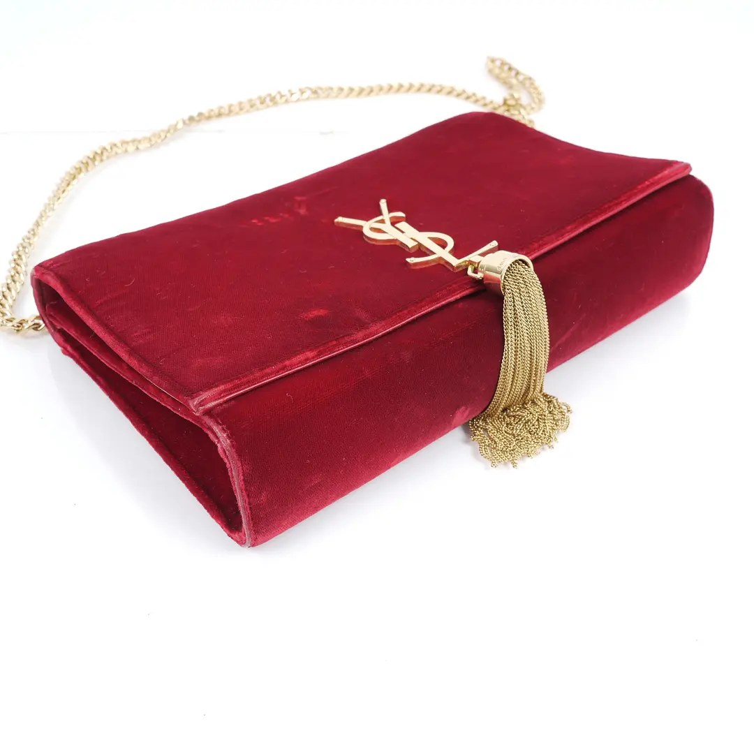 Saint Laurent Kate Red Velvet Shoulder Bag