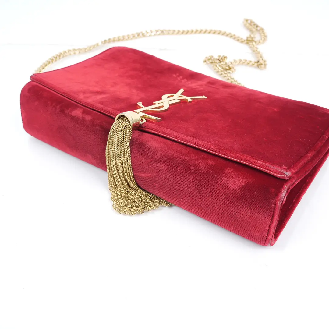 Saint Laurent Kate Red Velvet Shoulder Bag