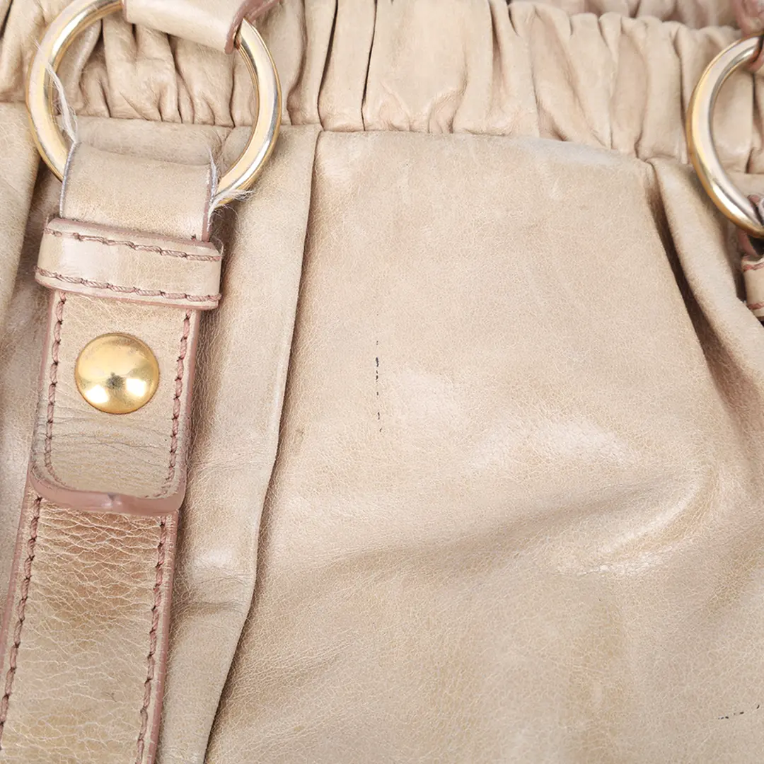 Miu Miu Coffer Beige Vitello Lux Leather Satchel Bag