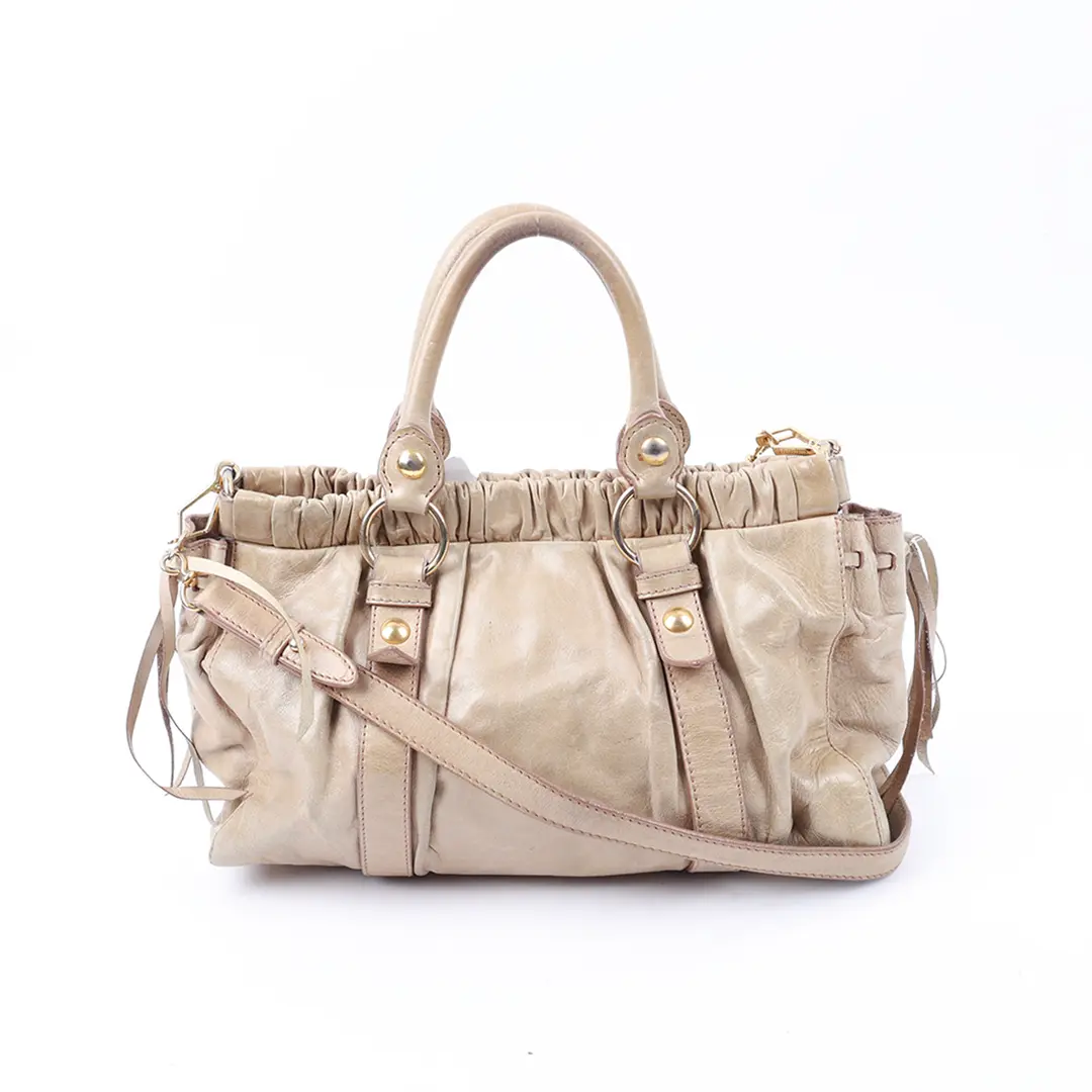 Miu Miu Coffer Beige Vitello Lux Leather Satchel Bag
