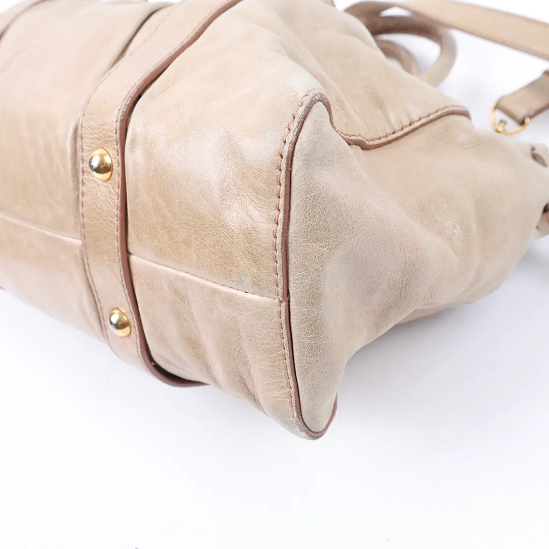 Miu Miu Coffer Beige Vitello Lux Leather Satchel Bag