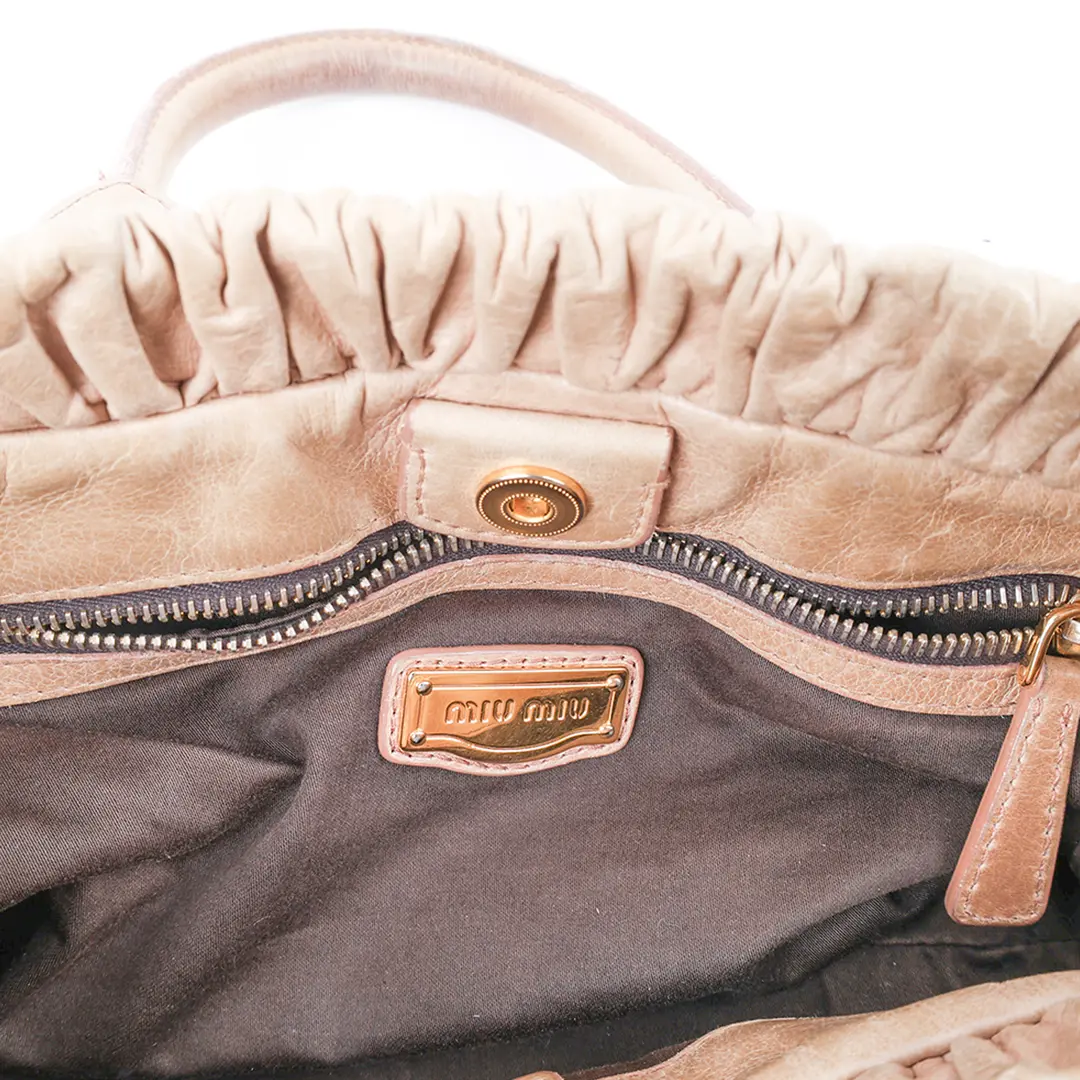 Miu Miu Coffer Beige Vitello Lux Leather Satchel Bag