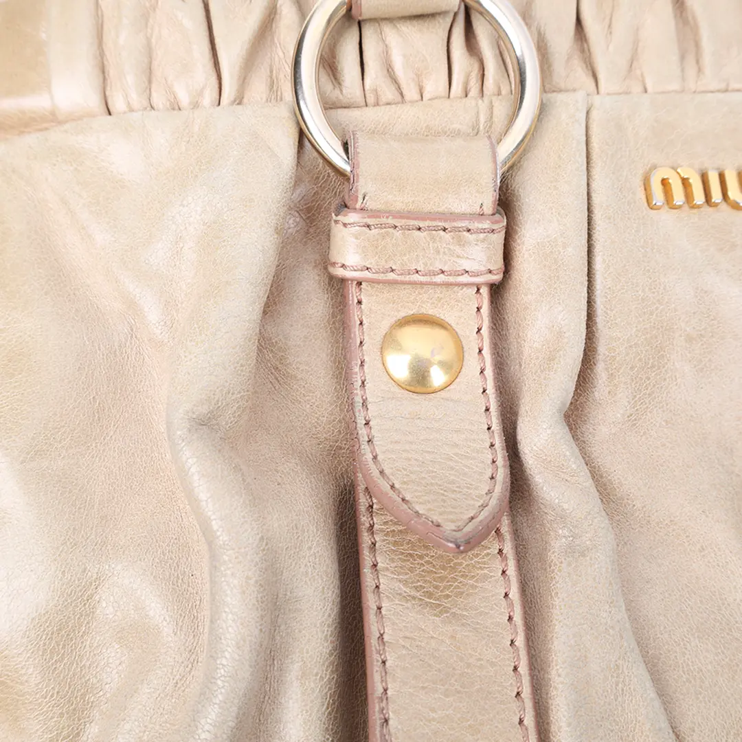 Miu Miu Coffer Beige Vitello Lux Leather Satchel Bag