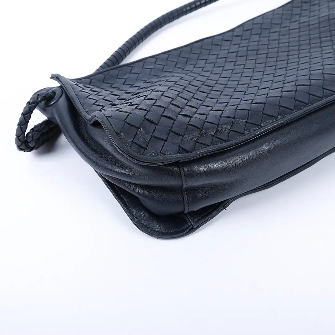 Bottega Veneta Intrecciato Blue Leather Shoulder Bag