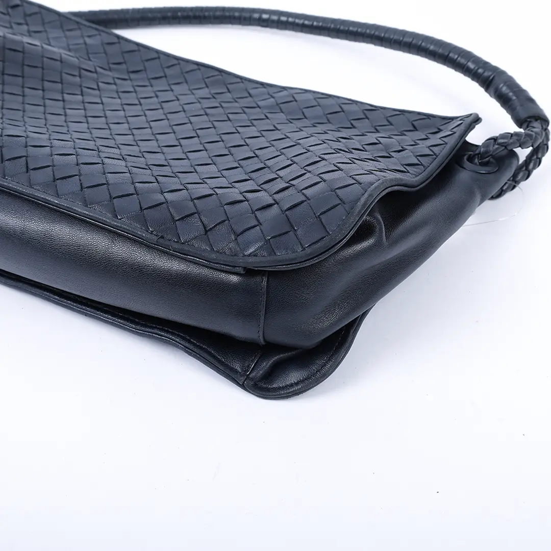 Bottega Veneta Intrecciato Blue Leather Shoulder Bag