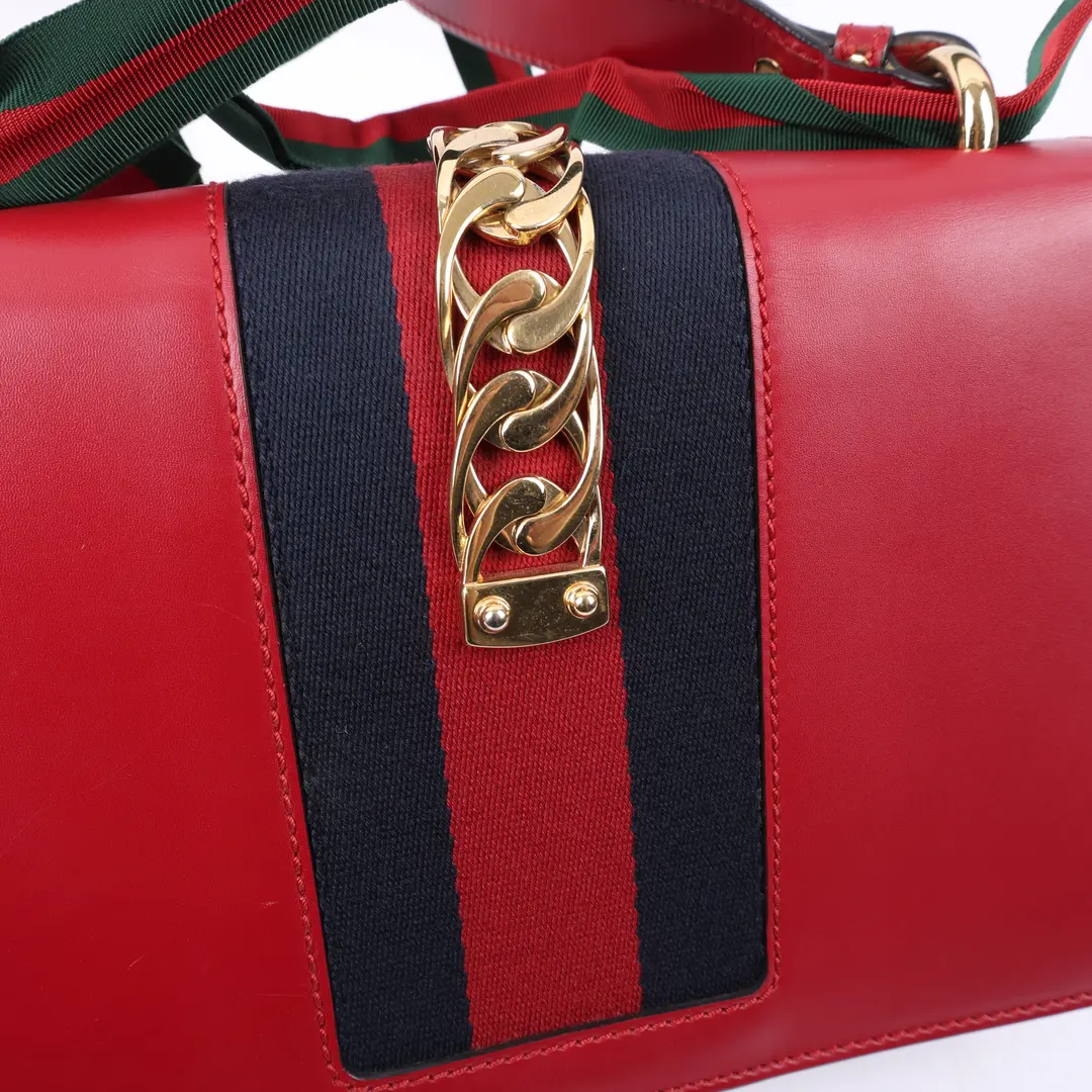 Gucci Sylvie Red Leather Shoulder Bag