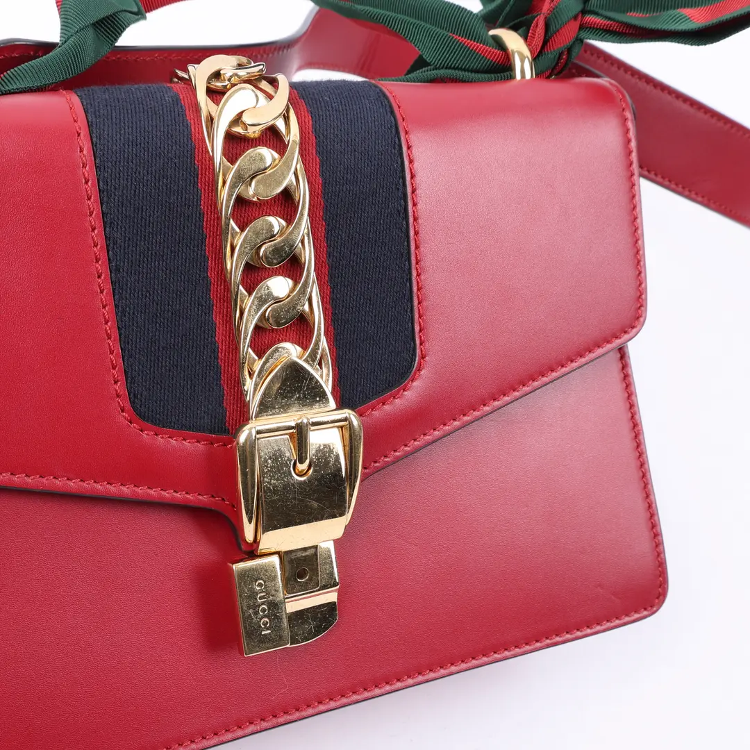 Gucci Sylvie Red Leather Shoulder Bag