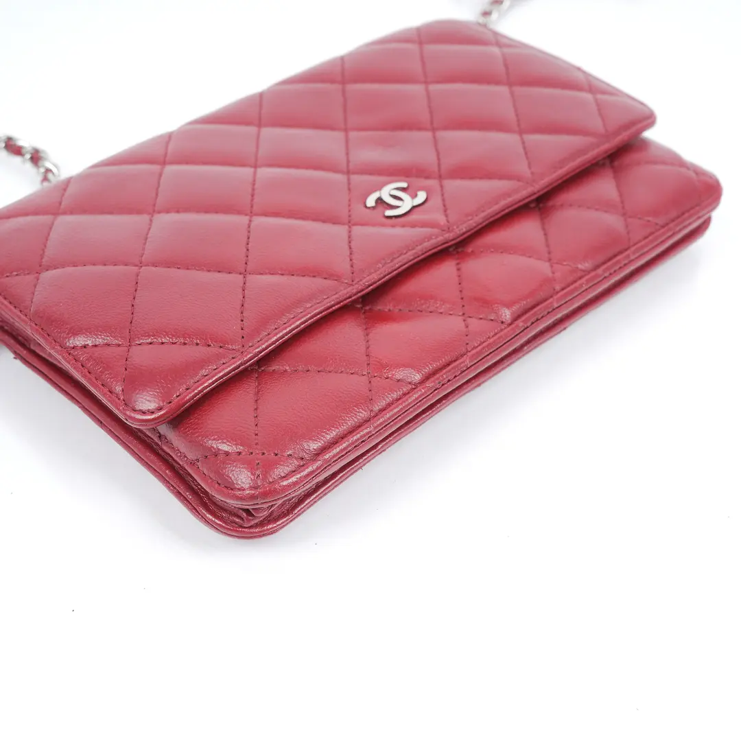 Chanel Wallet on Chain Red Lambskin Shoulder Bag