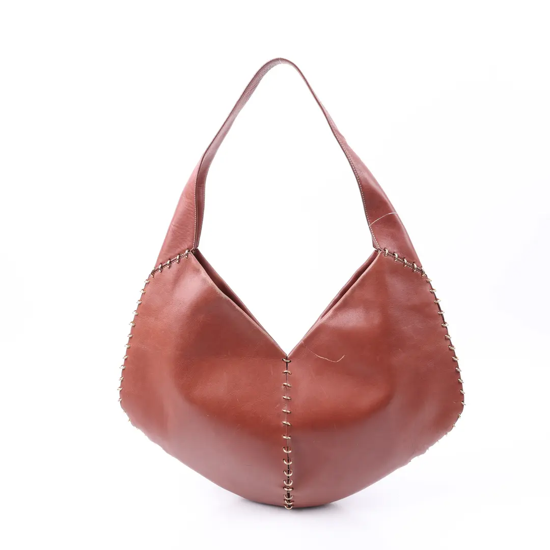 Loewe Laced Hobo Brown Leather Shoulder Bag