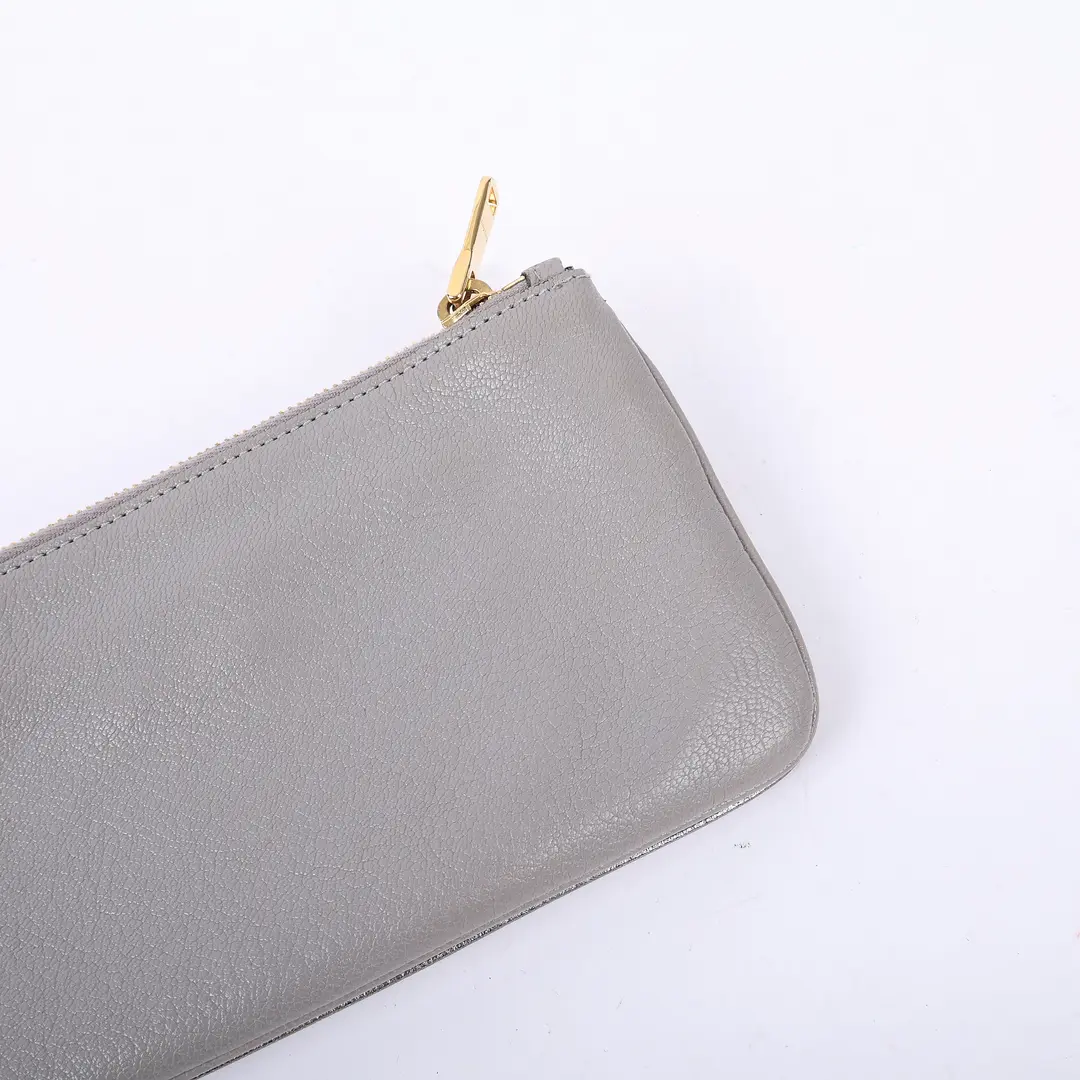 Miu Miu Pochette Silver Distressed Leather Shoulder Bag
