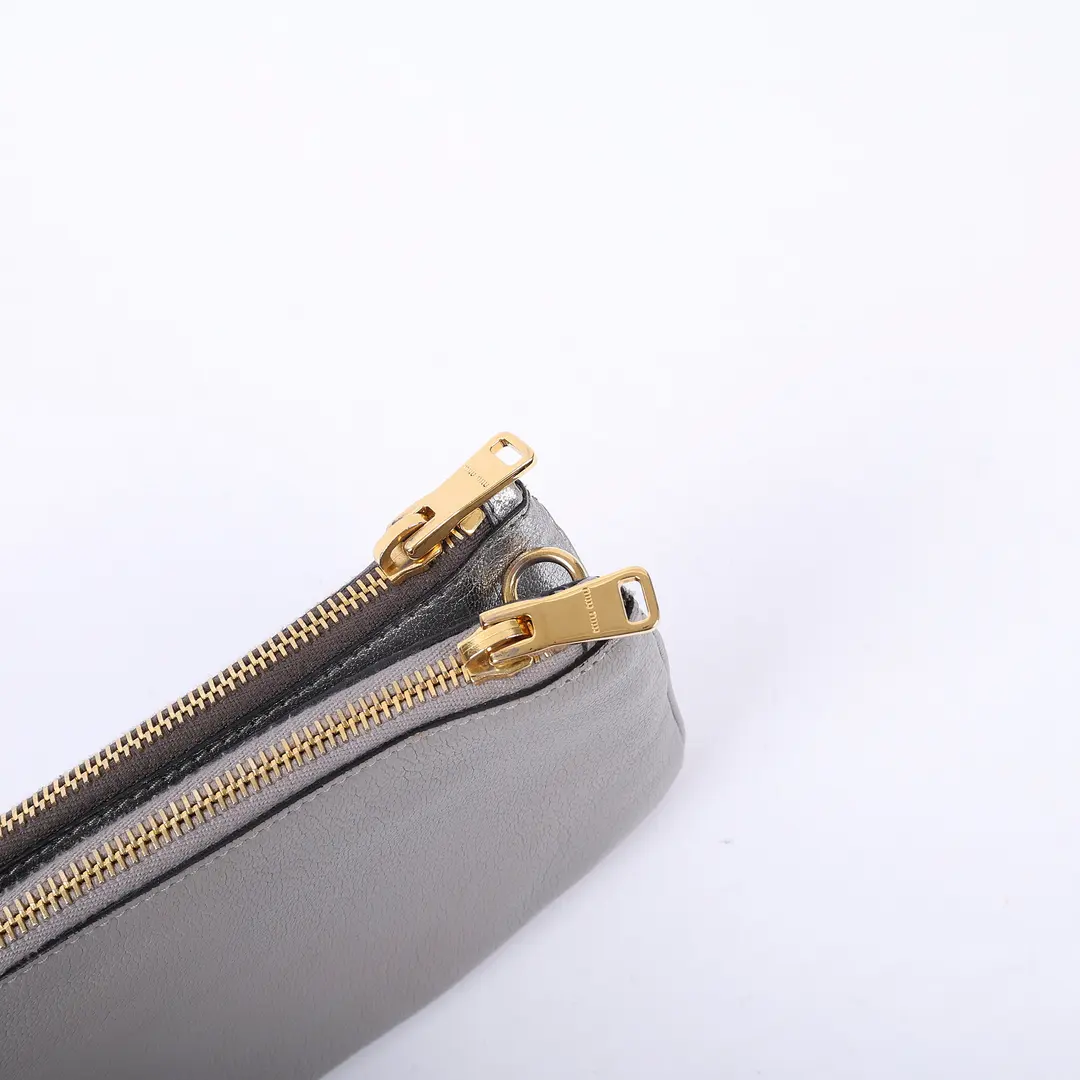 Miu Miu Pochette Silver Distressed Leather Shoulder Bag