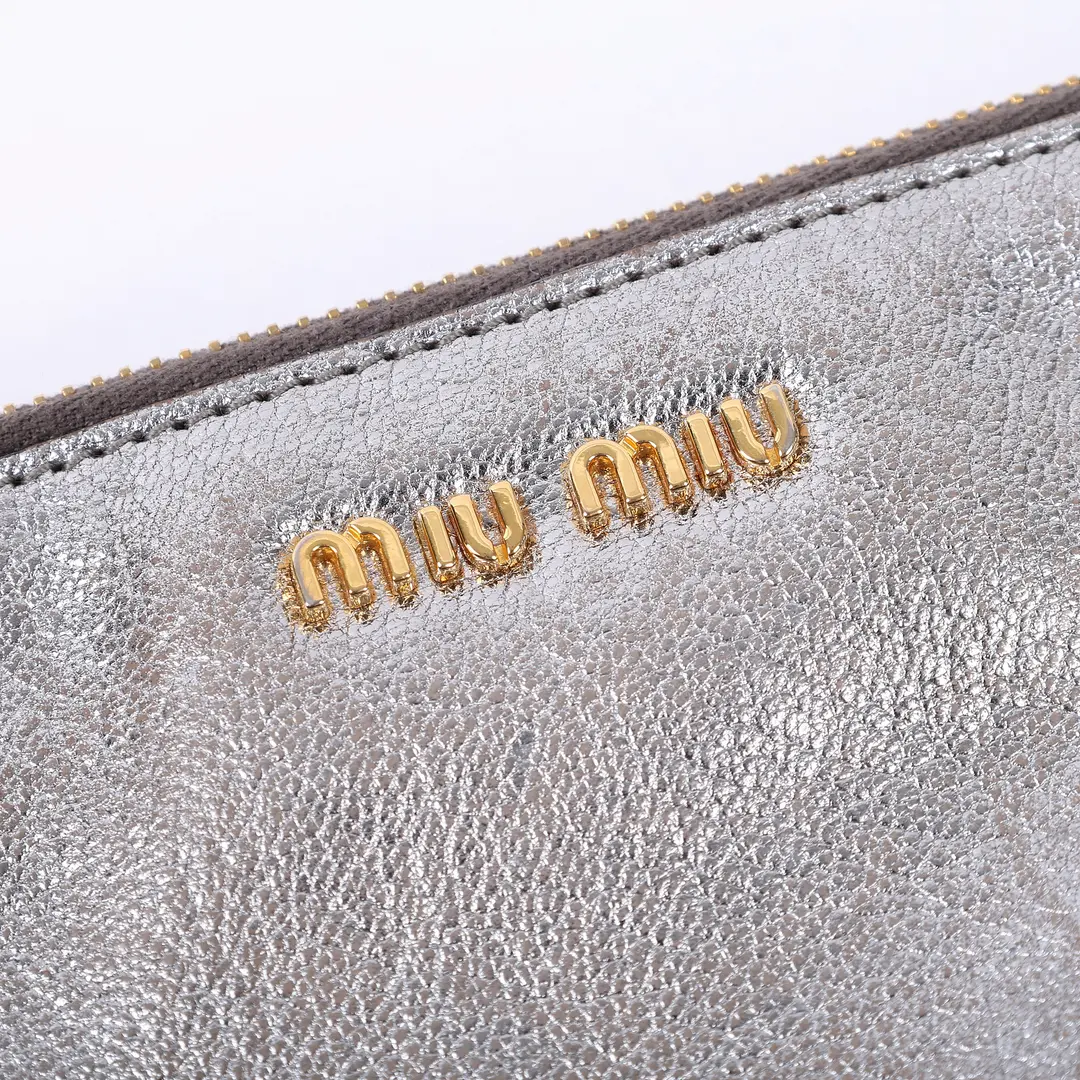 Miu Miu Pochette Silver Distressed Leather Shoulder Bag
