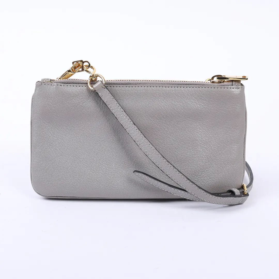 Miu Miu Pochette Silver Distressed Leather Shoulder Bag