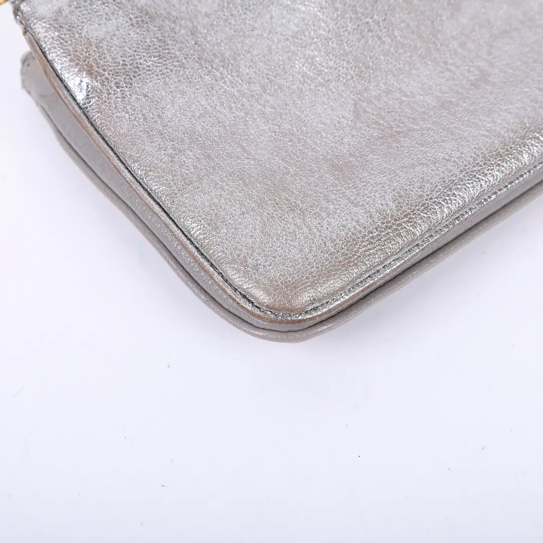 Miu Miu Pochette Silver Distressed Leather Shoulder Bag