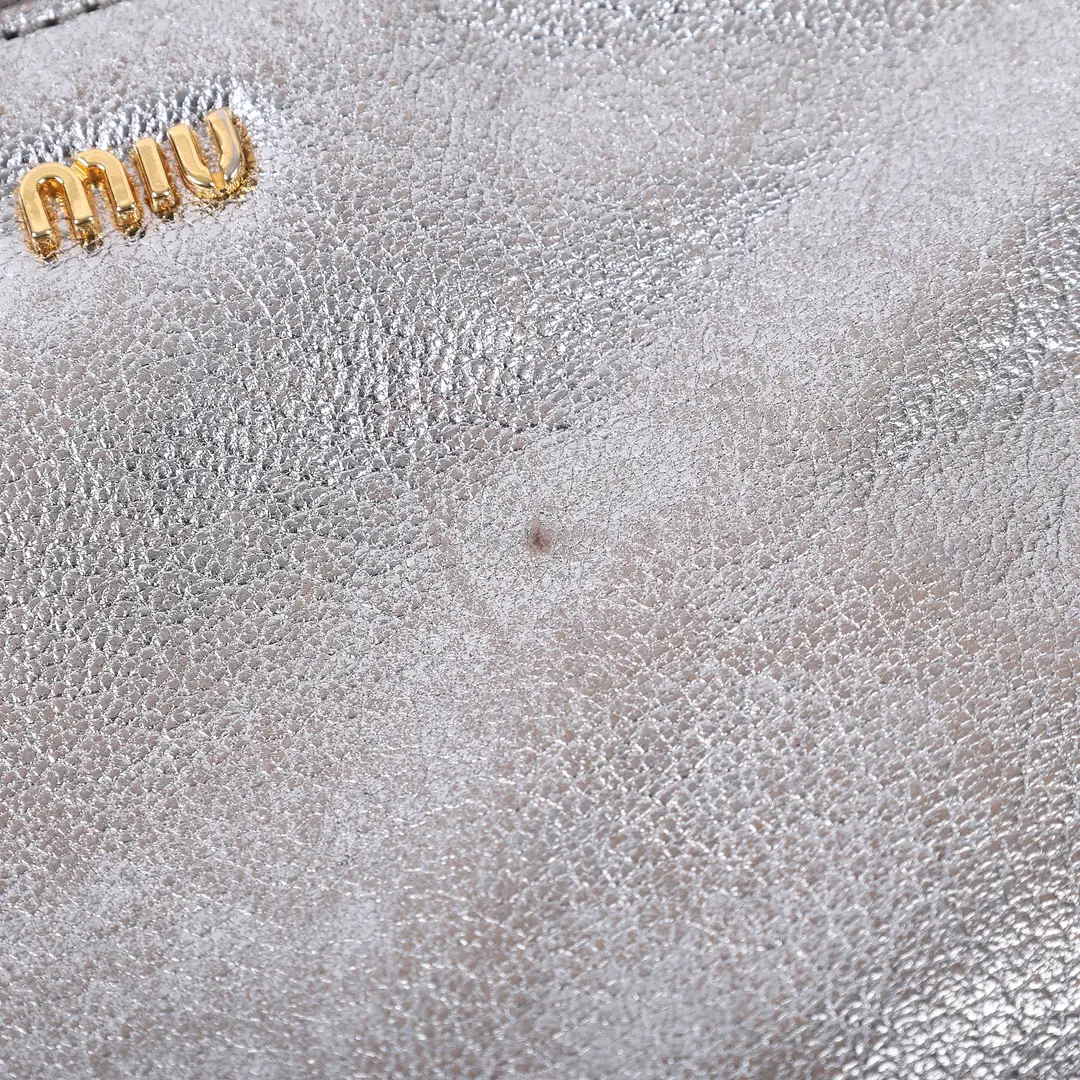 Miu Miu Pochette Silver Distressed Leather Shoulder Bag