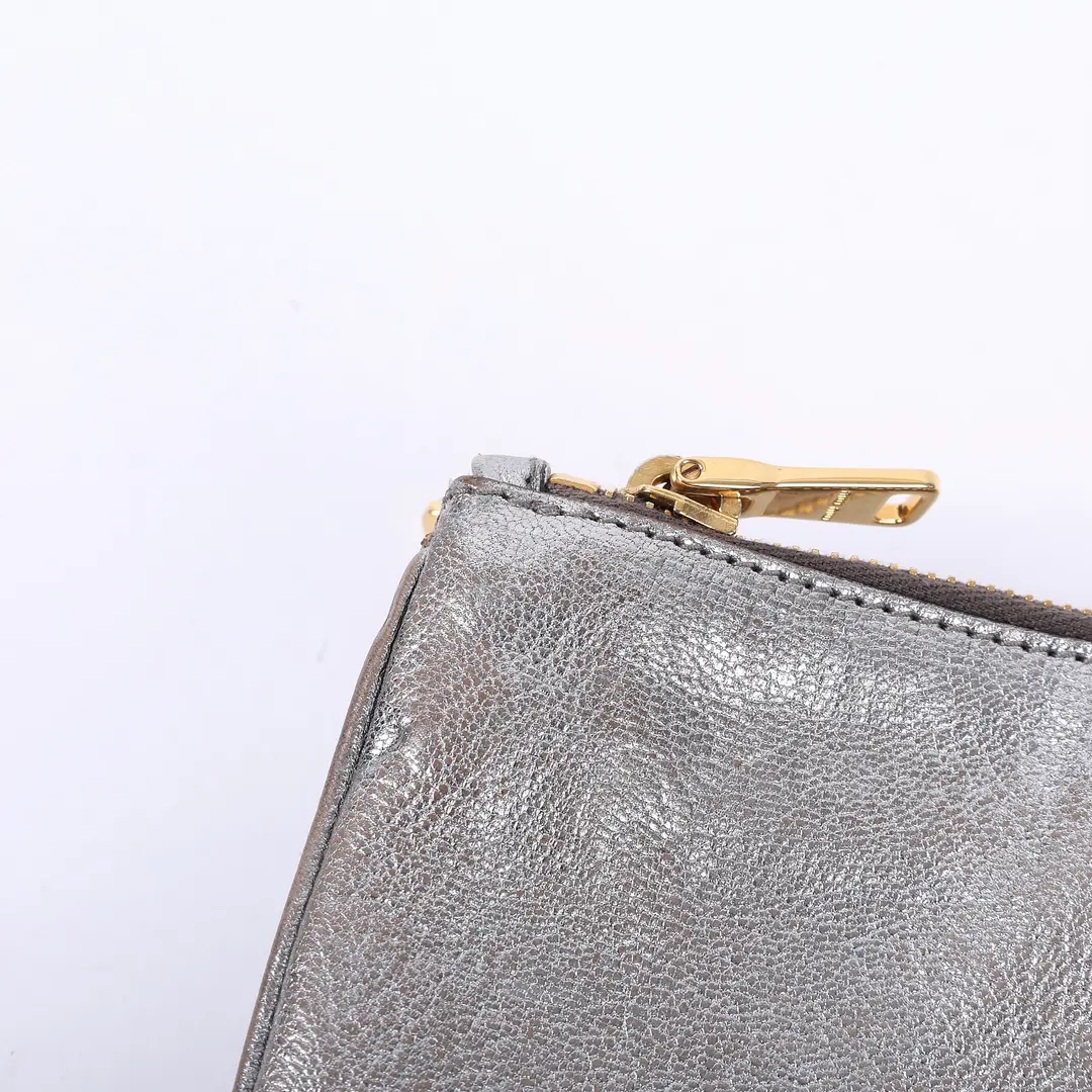 Miu Miu Pochette Silver Distressed Leather Shoulder Bag