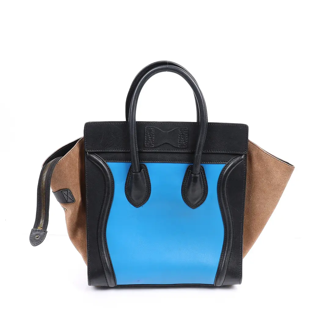 Celine Luggage Tote Blue Leather Suede Handbag