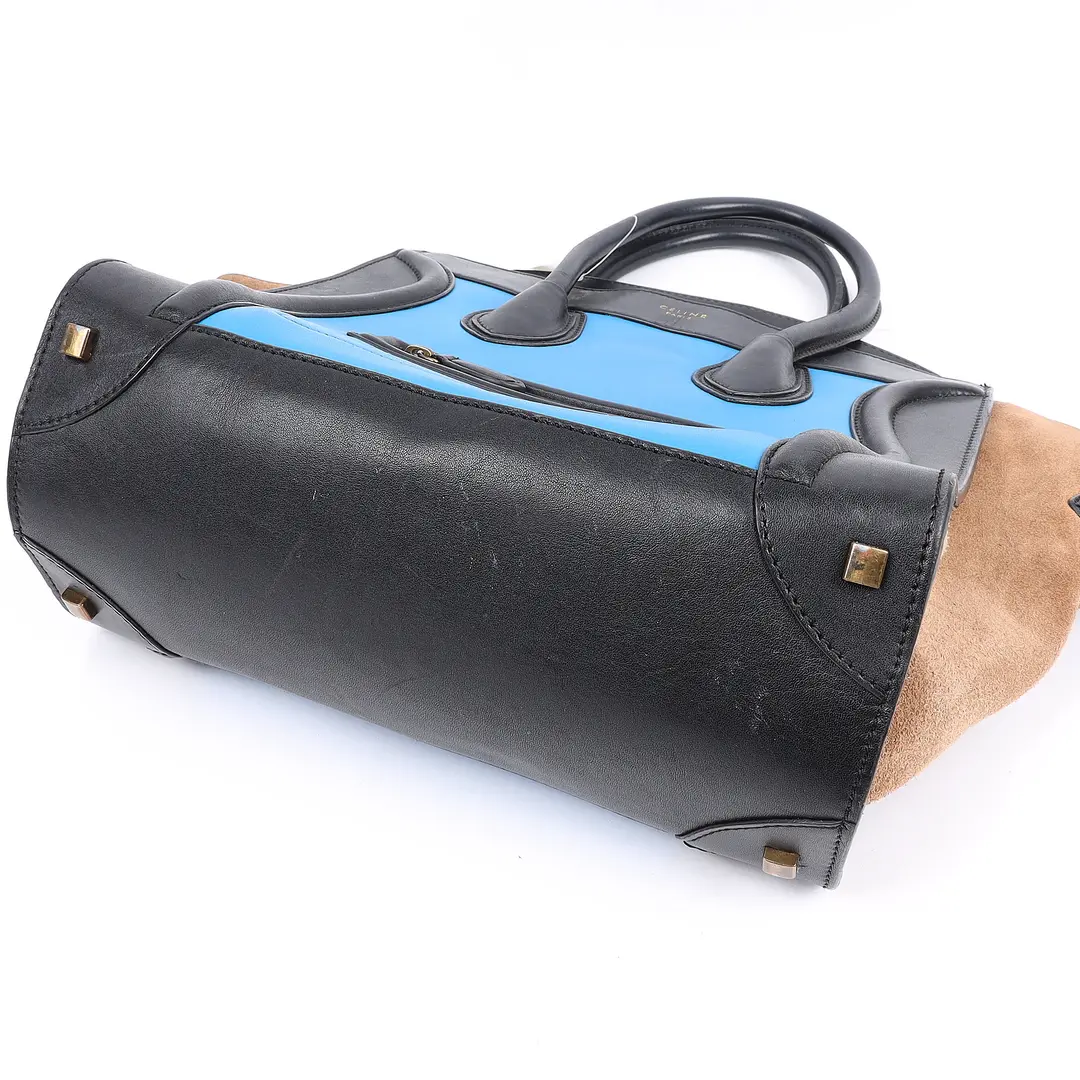 Celine Luggage Tote Blue Leather Suede Handbag