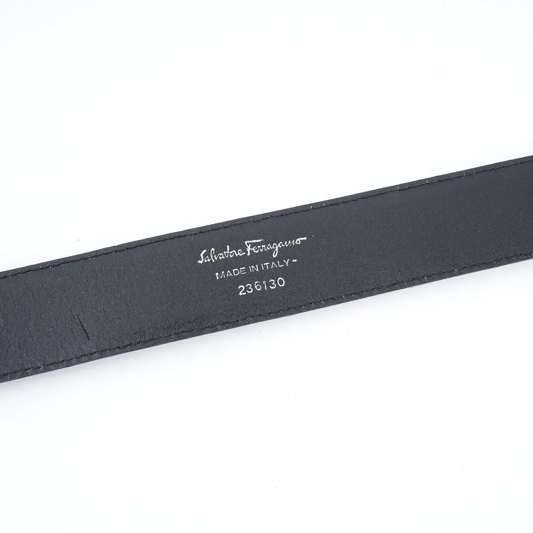 Salvatore Ferragamo Gancini Plate Black Patent Leather Belt
