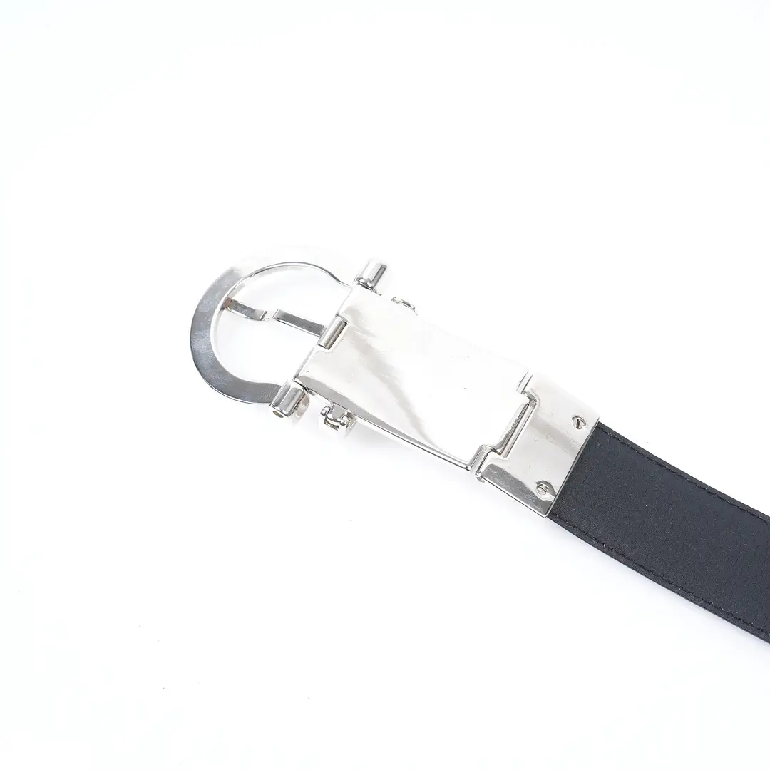 Salvatore Ferragamo Gancini Plate Black Patent Leather Belt