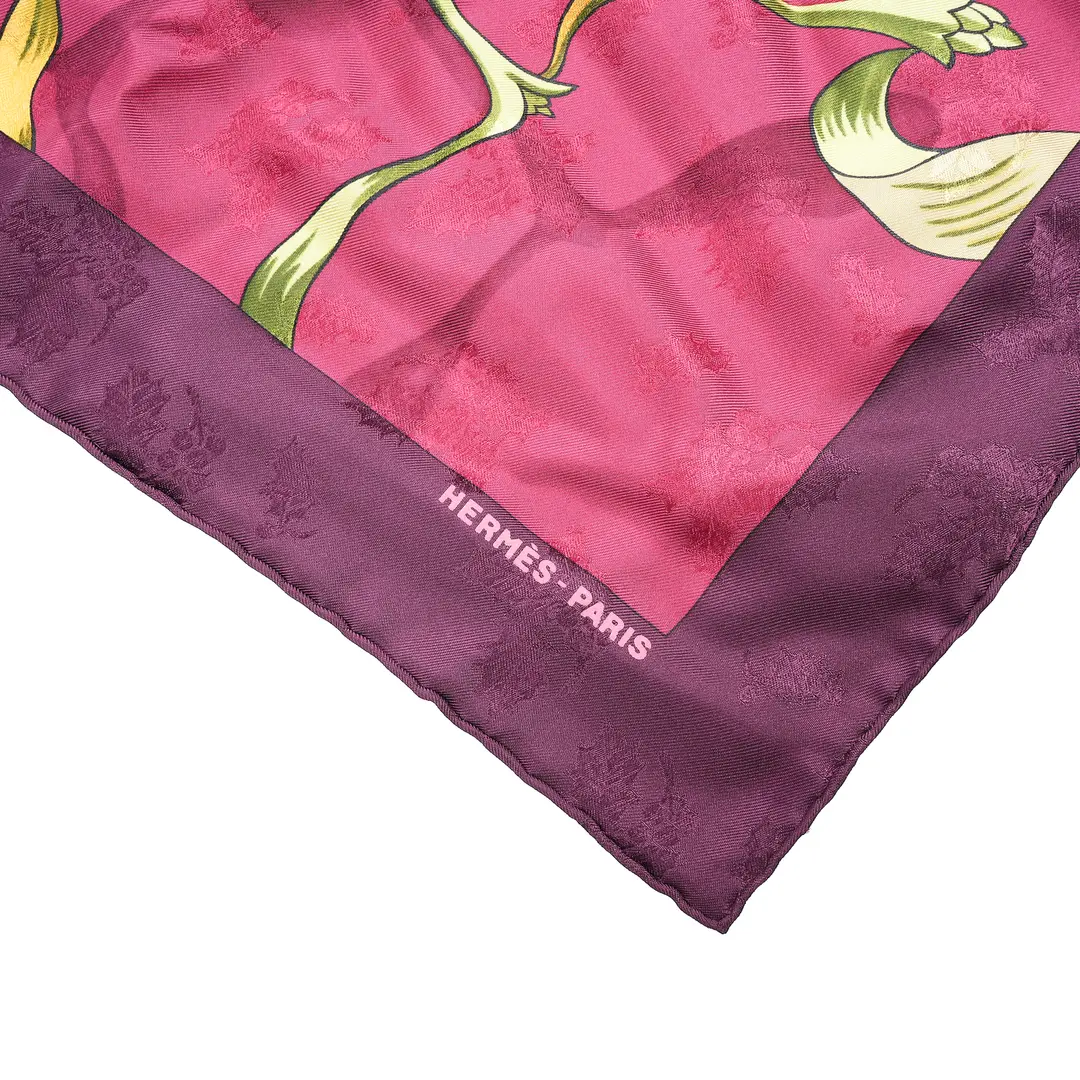 Hermes Neige d'Antan Detail Pink Silk Jacquard Scarf