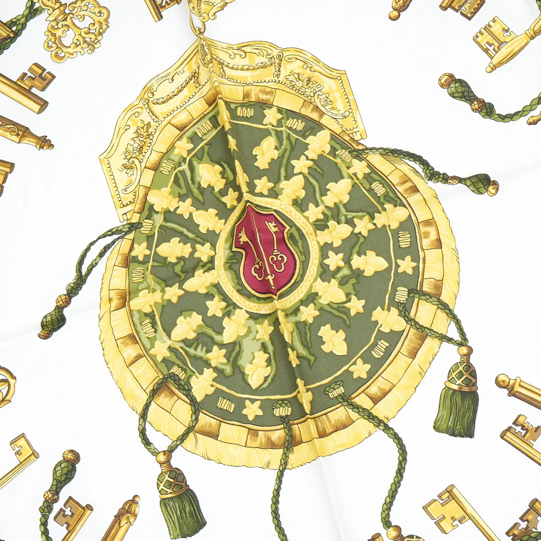 Hermes Les Cles Burgundy Silk 90 Scarf