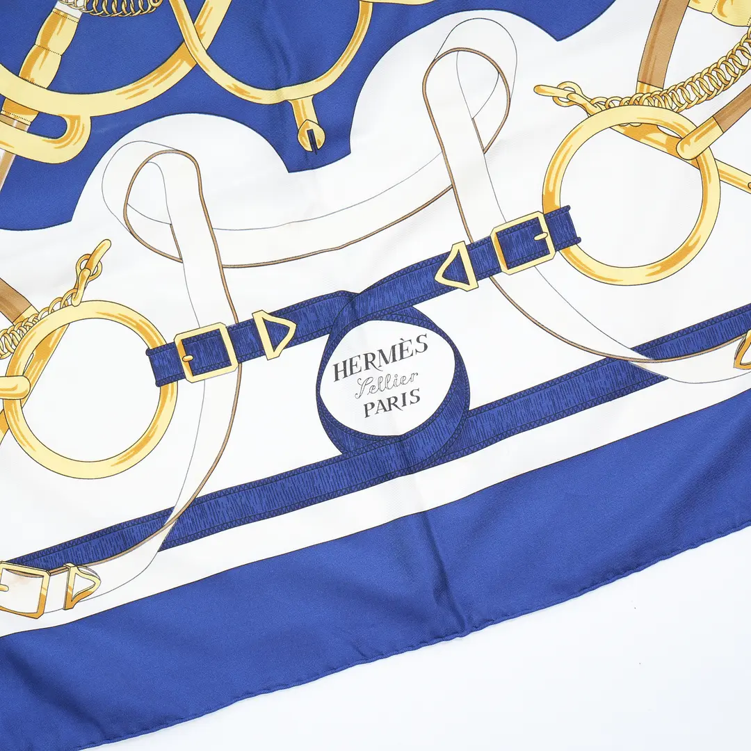 Hermes Eperon d'Or Blue Silk 90 Scarf