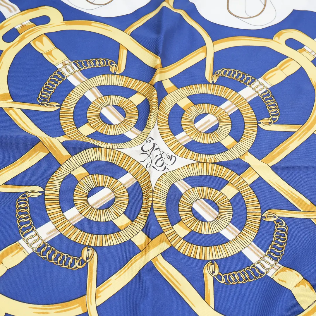 Hermes Eperon d'Or Blue Silk 90 Scarf