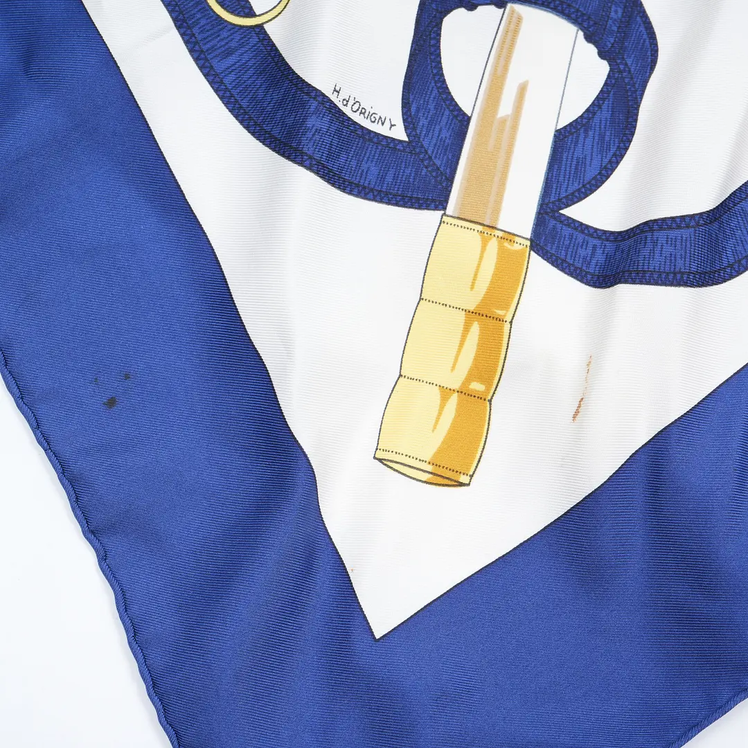 Hermes Eperon d'Or Blue Silk 90 Scarf