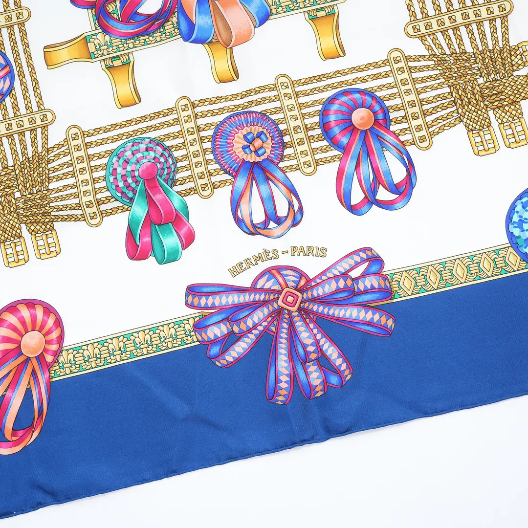 Hermes Les Rubans du Cheval Blue Silk Scarf