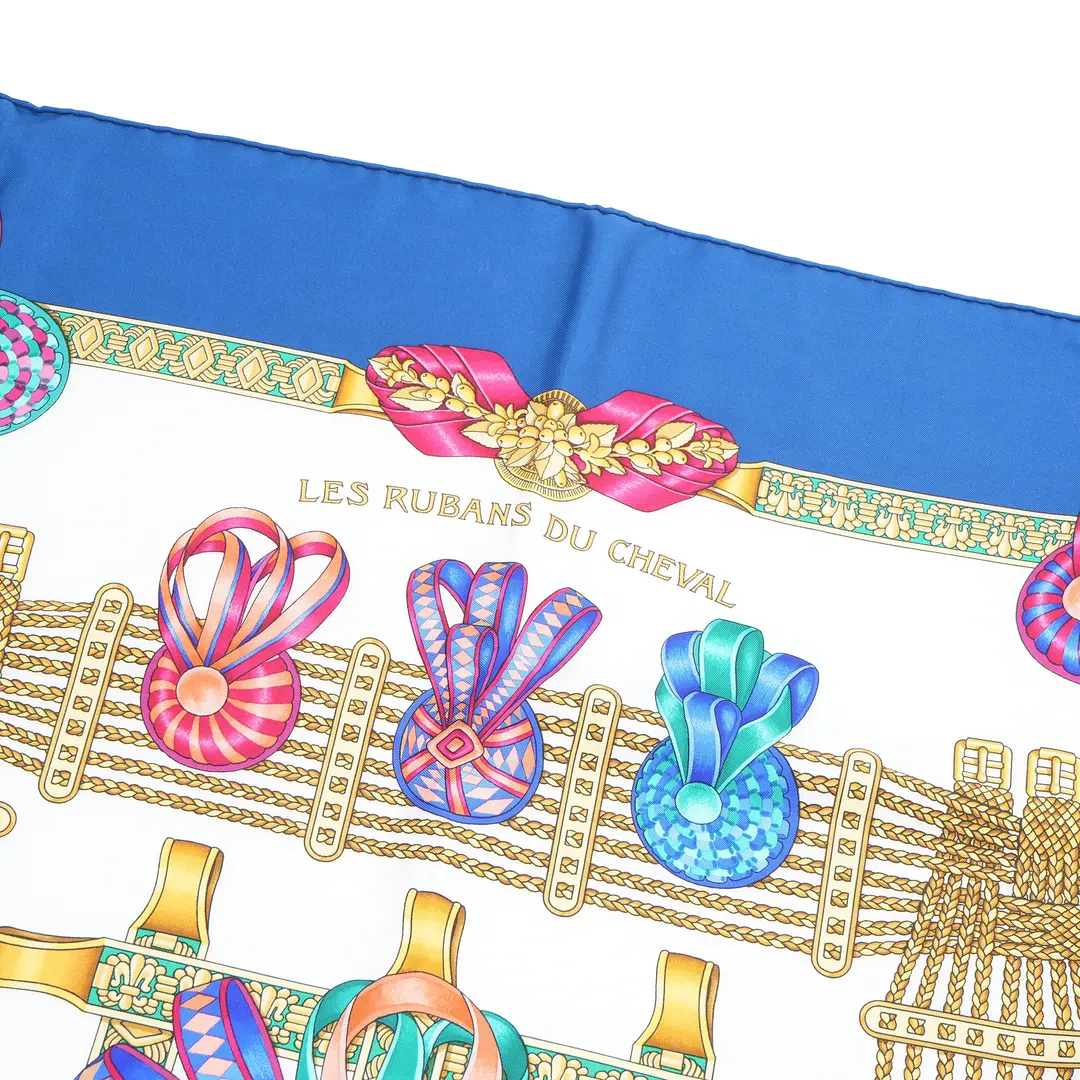 Hermes Les Rubans du Cheval Blue Silk Scarf