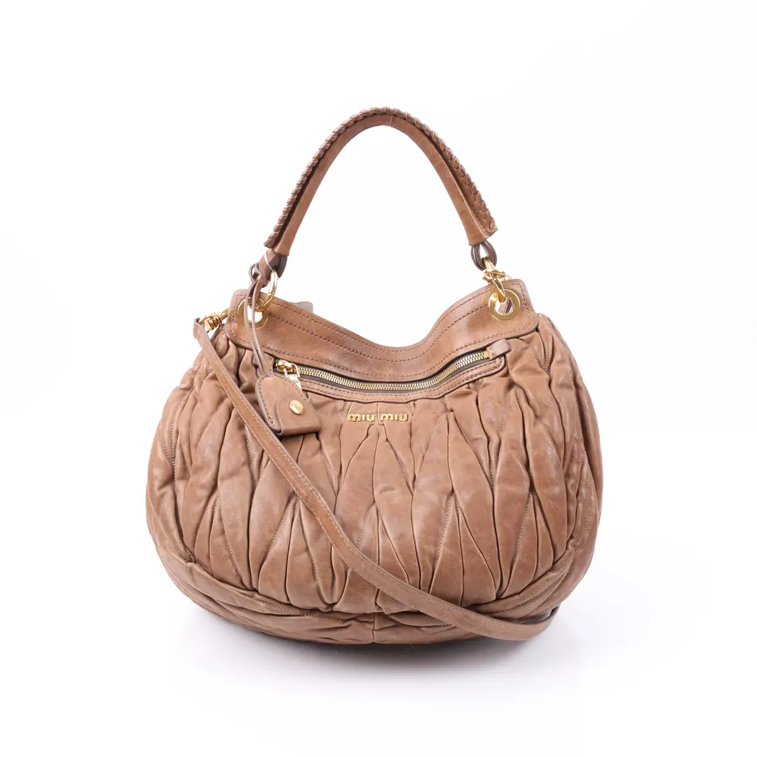 Miu Miu Coffer Brown Matelasse Leather Shoulder Bag