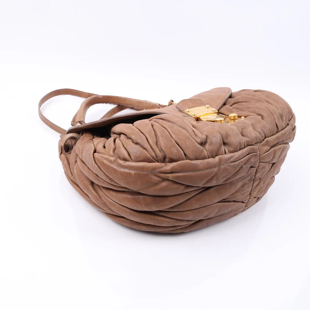 Miu Miu Coffer Brown Matelasse Leather Shoulder Bag