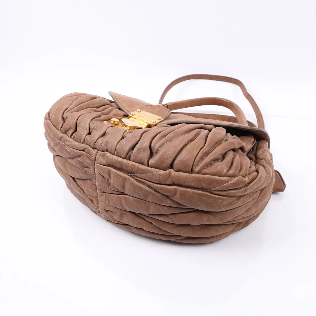 Miu Miu Coffer Brown Matelasse Leather Shoulder Bag