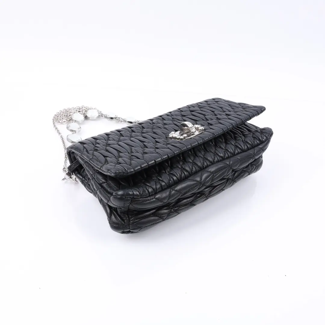 Miu Miu Matelasse Crystal Black Leather Shoulder Bag