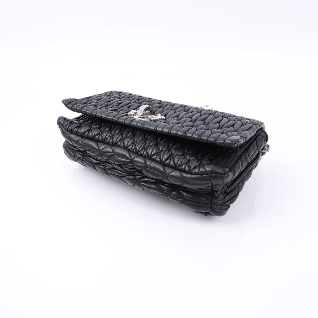 Miu Miu Matelasse Crystal Black Leather Shoulder Bag