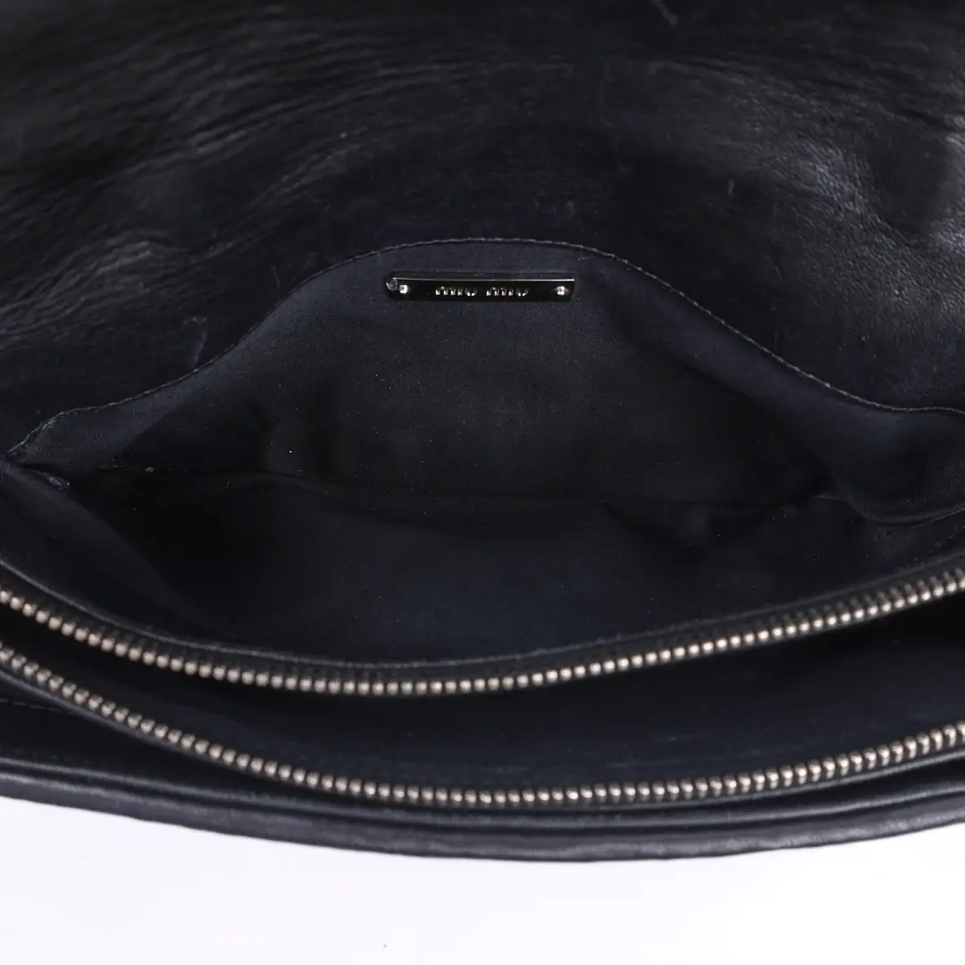 Miu Miu Matelasse Crystal Black Leather Shoulder Bag