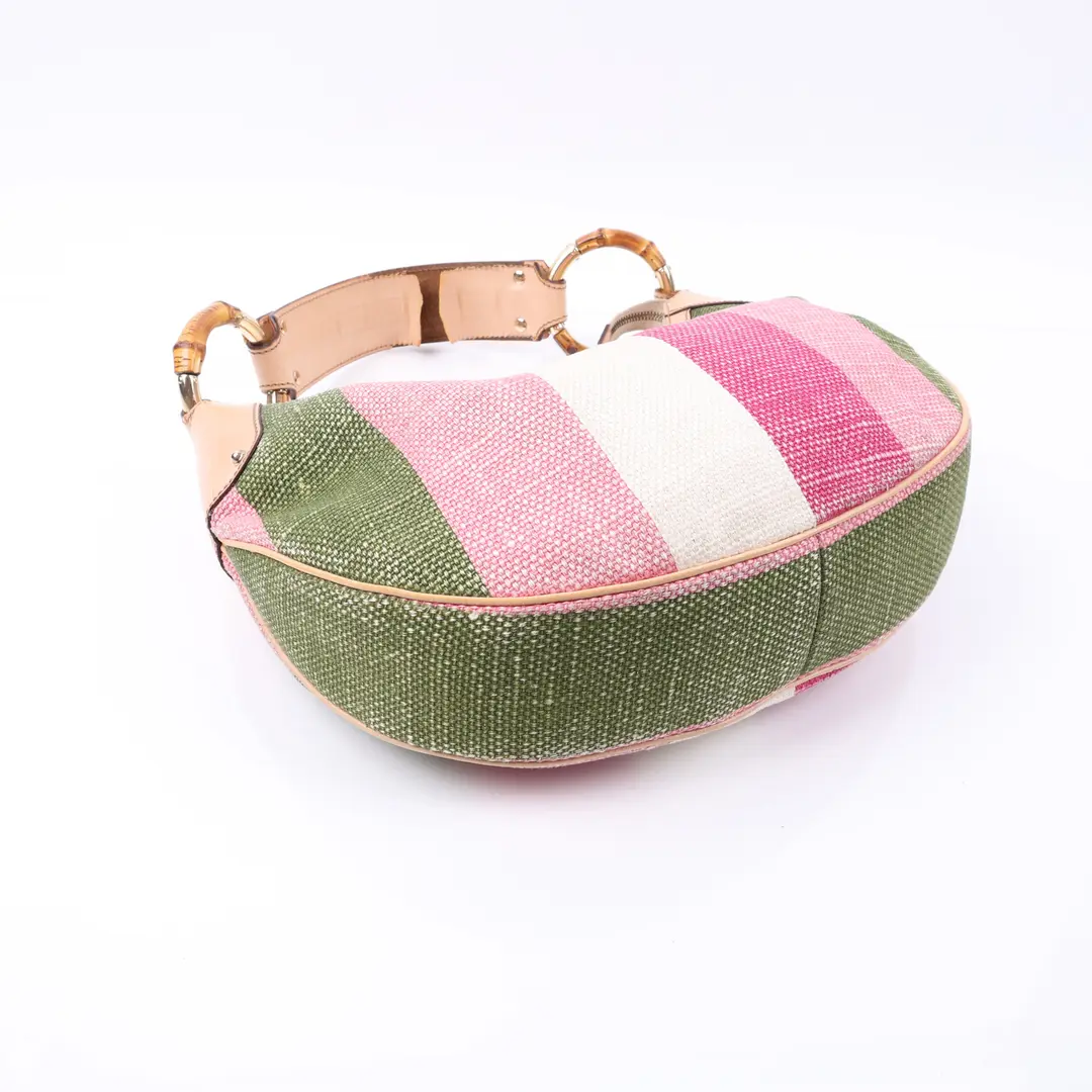 Gucci Bamboo Ring Pink Straw Shoulder Bag