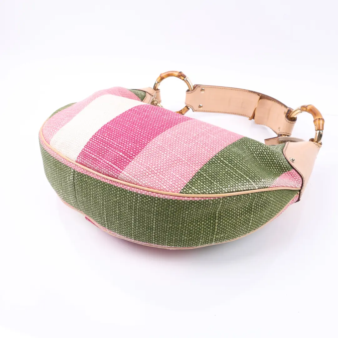 Gucci Bamboo Ring Pink Straw Shoulder Bag