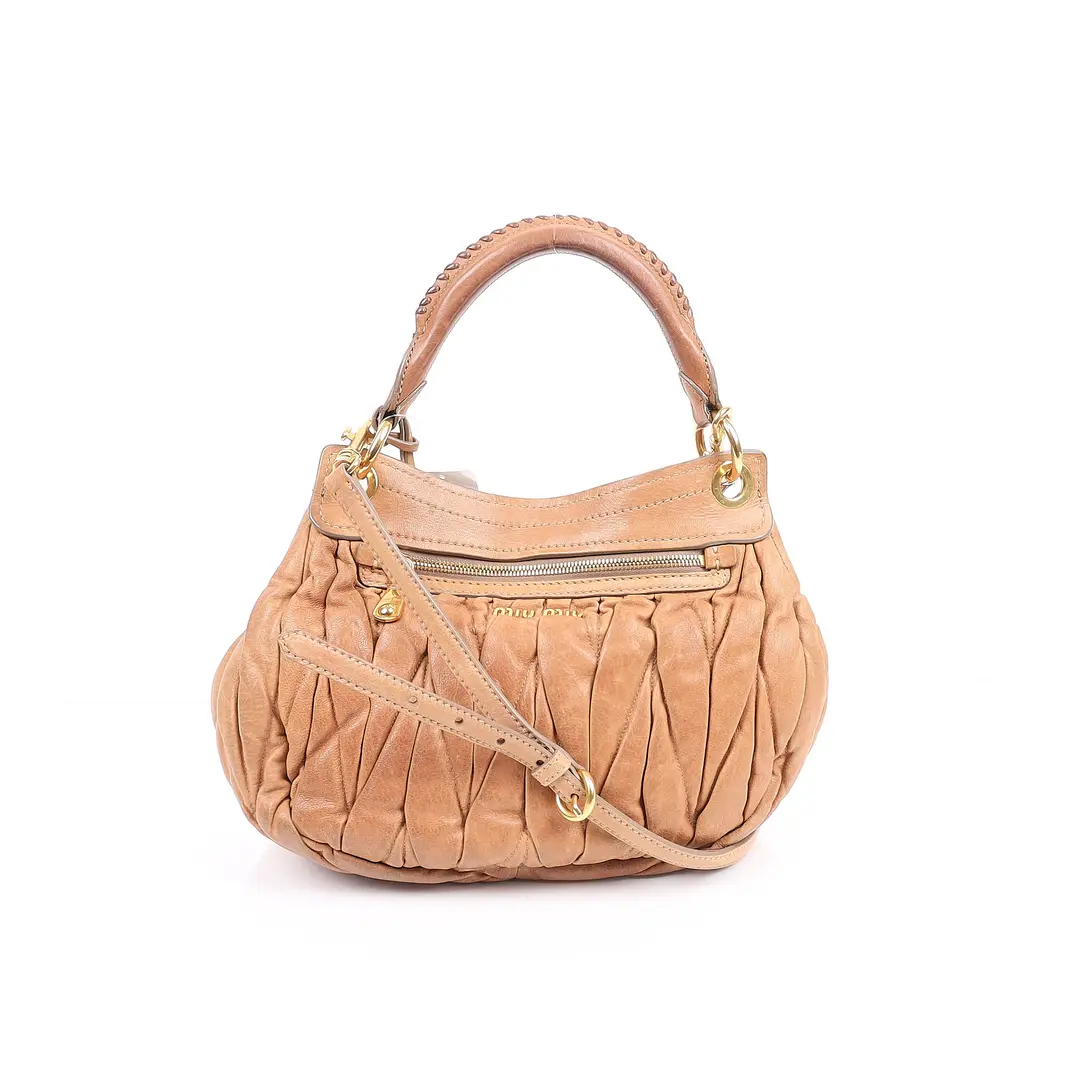 Miu Miu Coffer Beige Matelasse Leather Shoulder Bag