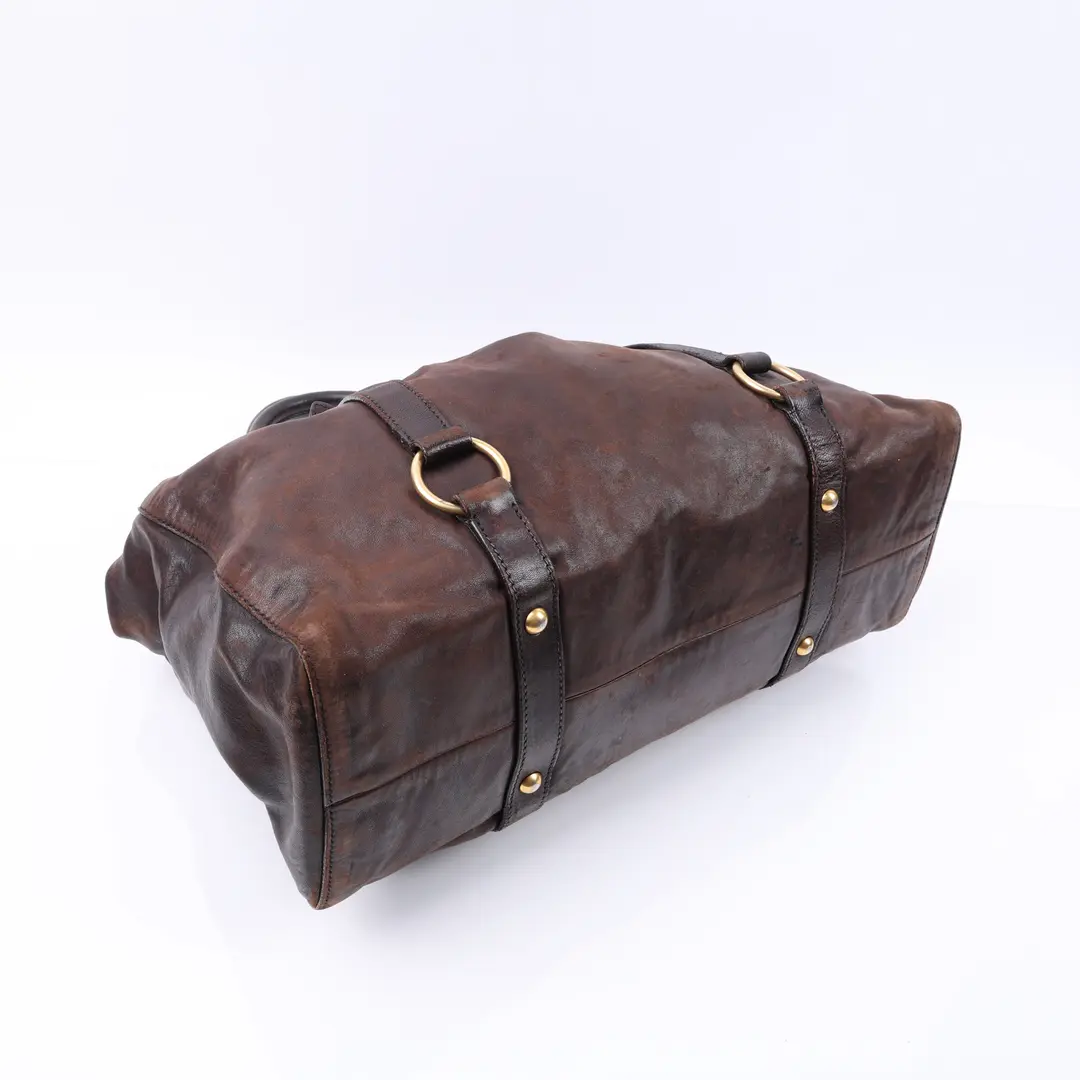 Miu Miu Vitello Lux Ruched Brown Leather Tote Bag