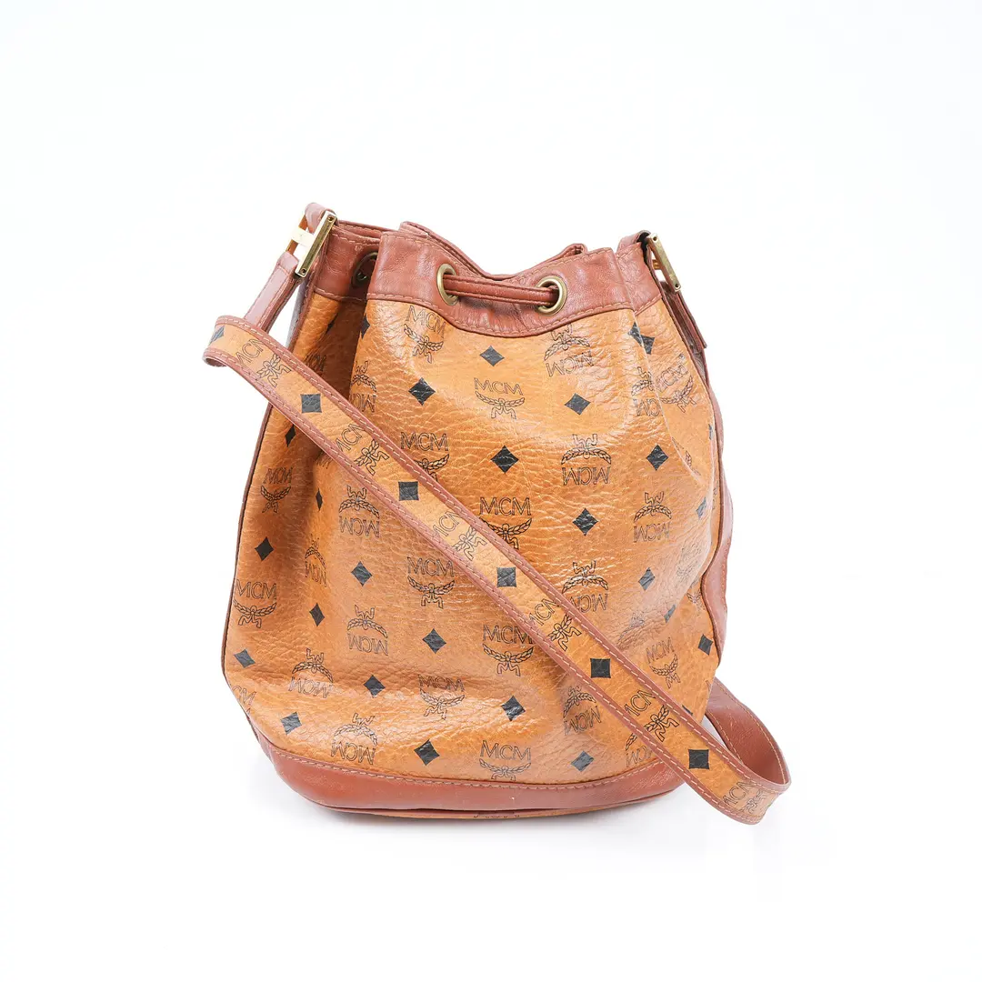 MCM Visetos Brown Canvas Bucket Bag