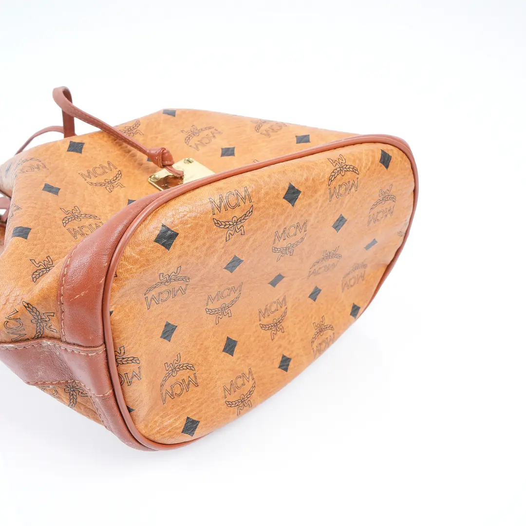 MCM Visetos Brown Canvas Bucket Bag
