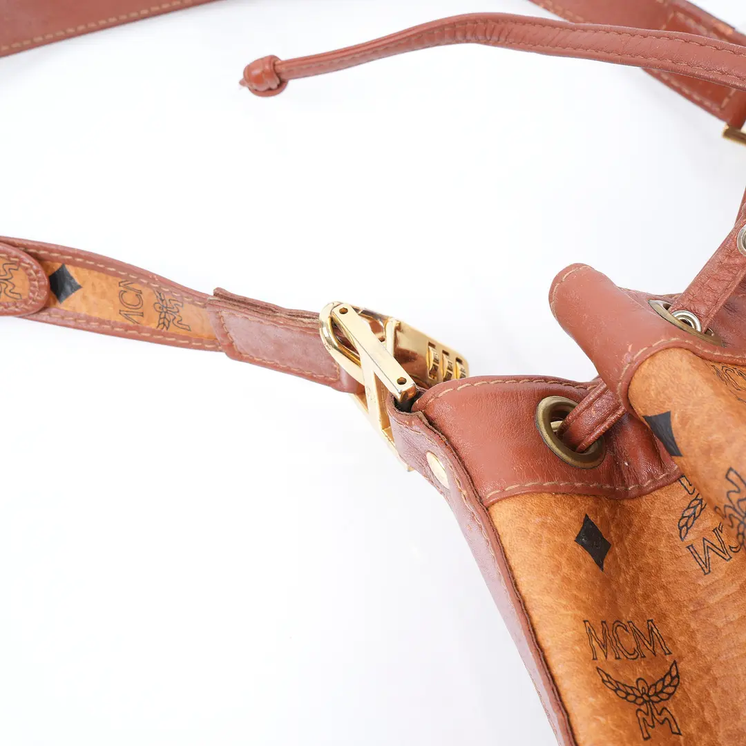 MCM Visetos Brown Canvas Bucket Bag