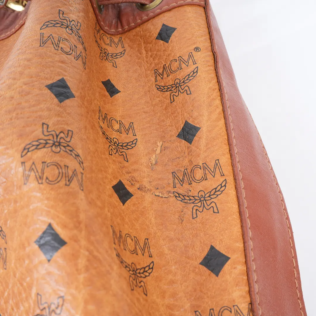 MCM Visetos Brown Canvas Bucket Bag
