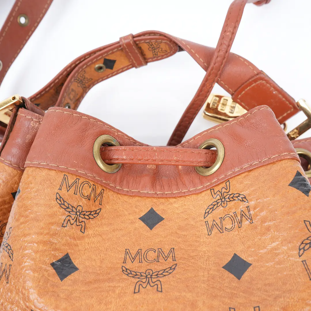 MCM Visetos Brown Canvas Bucket Bag
