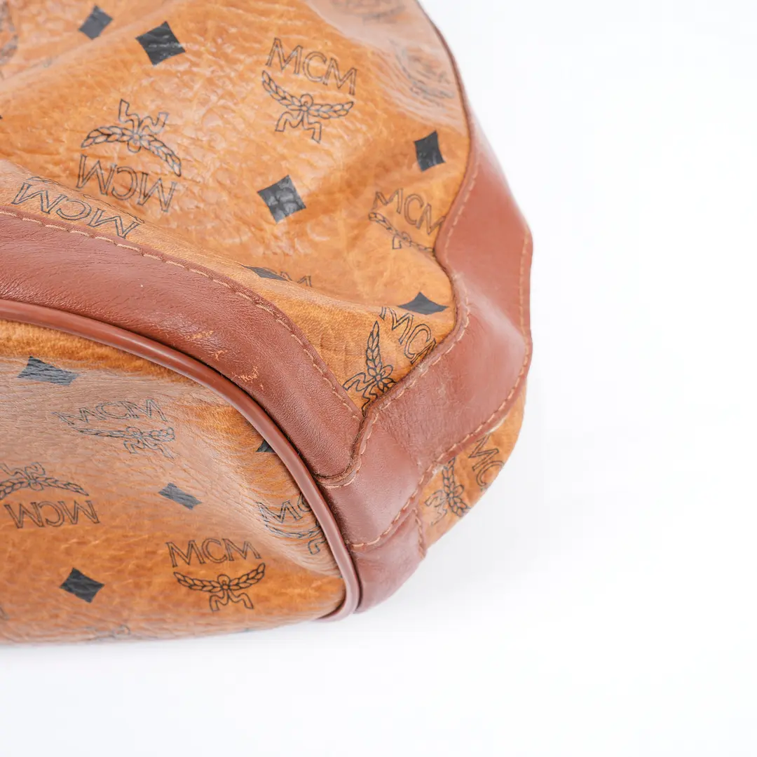 MCM Visetos Brown Canvas Bucket Bag
