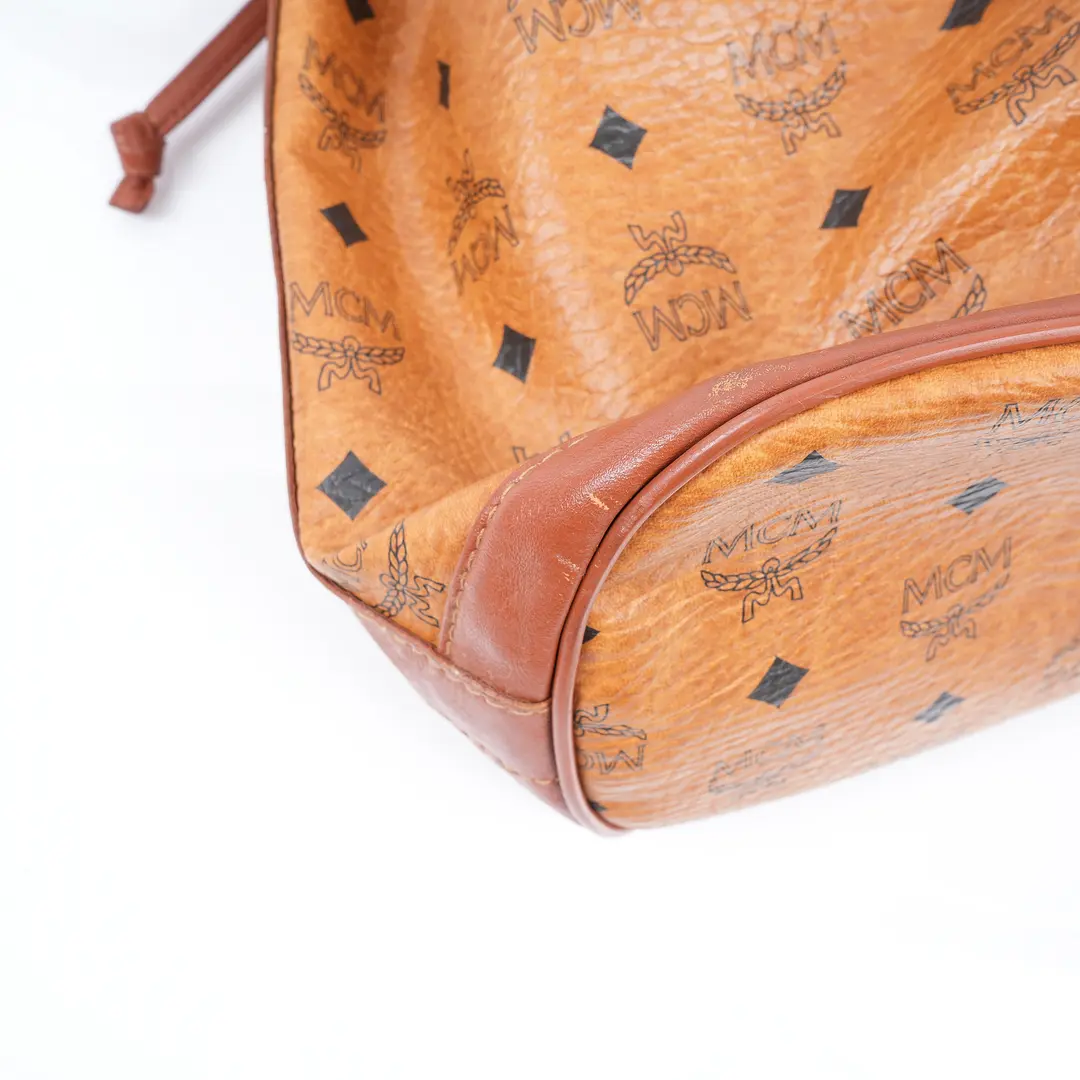 MCM Visetos Brown Canvas Bucket Bag