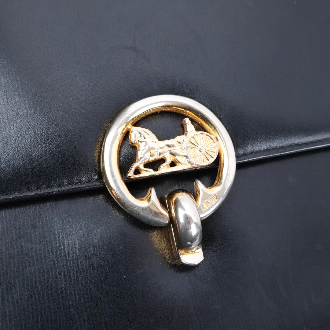 Celine Horse Carriage Black Leather Shoulder Bag