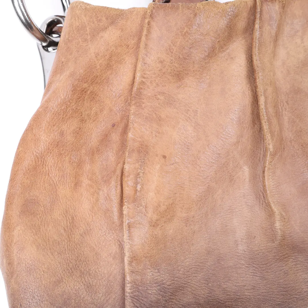 Prada Pleated Hobo Brown Leather Shoulder Bag